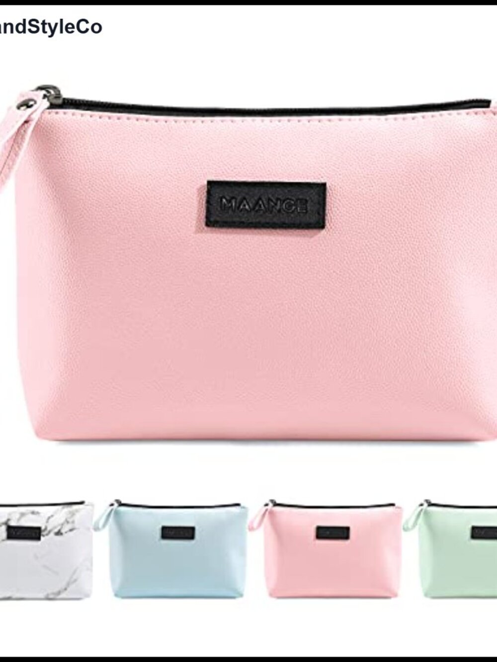 Waterproof PU Leather Small Makeup Bag with Zipper and Handle for Travel and